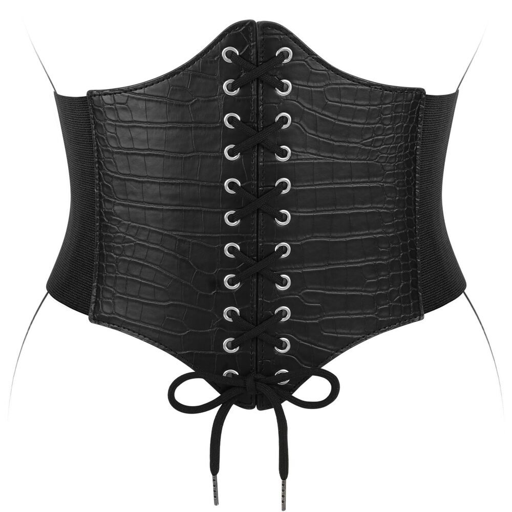 4587 Women Wide Corset Belt Lace-up Elastic Tied Waspie Waist